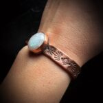 copper rainbow moonstone cuff for women genuine pure healing wrist arm stacker bracelet bangle wedding anniversary gifts for her rose gold white blue clear gem stone crystal southwestern cowgirl western unique one of a kind fine jewelry metalsmith