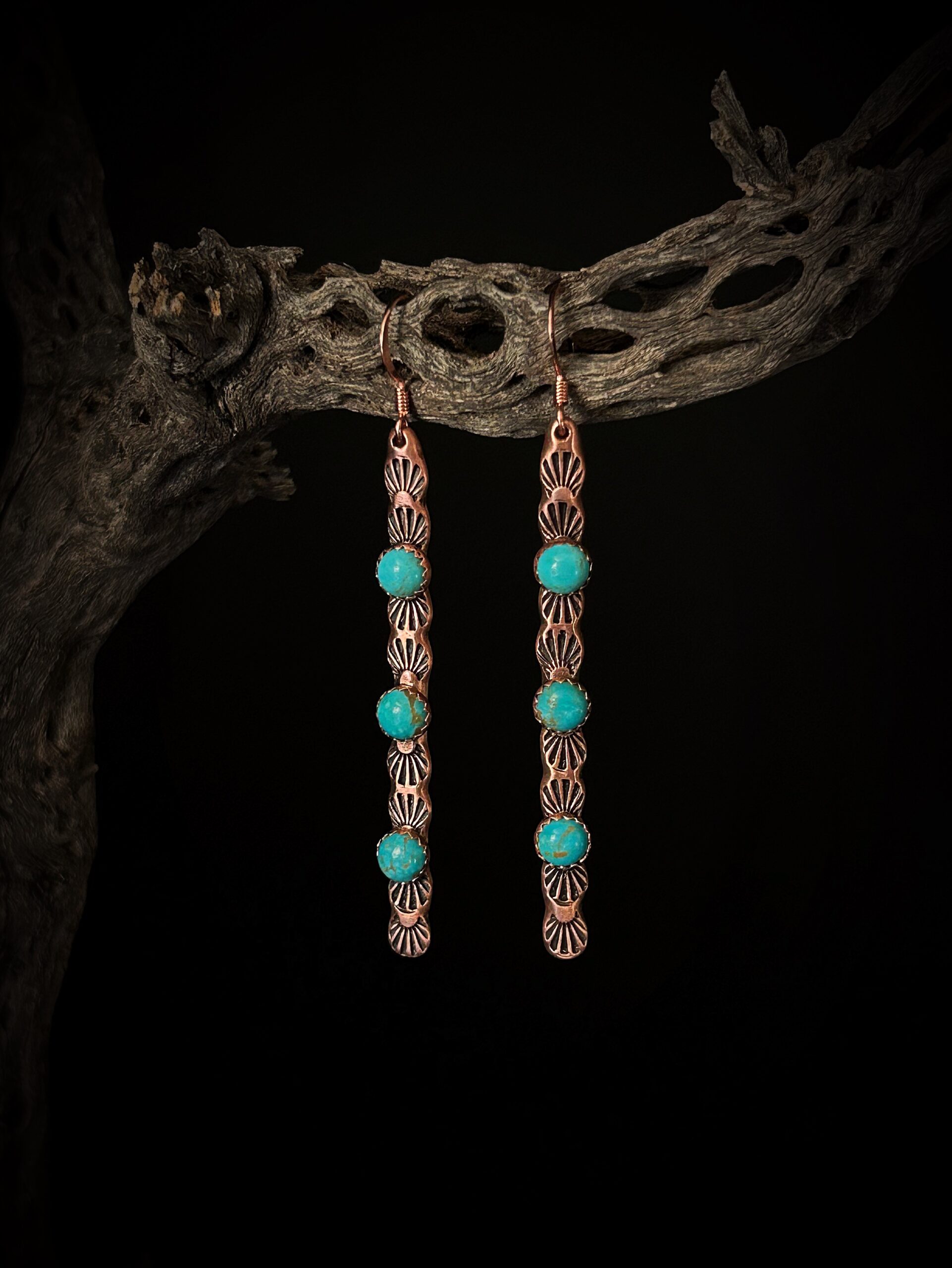 Copper arizona Kingman Turquoise Earrings 14k Rose Gold Bar Dangle fine Jewelry Gift for Women Pure Genuine Cowgirl Western Celestial Sun Blue Teal Stone Gem Crystal rodeo horse country lover boho minimalist simple sensitive ears allergy nickel free
