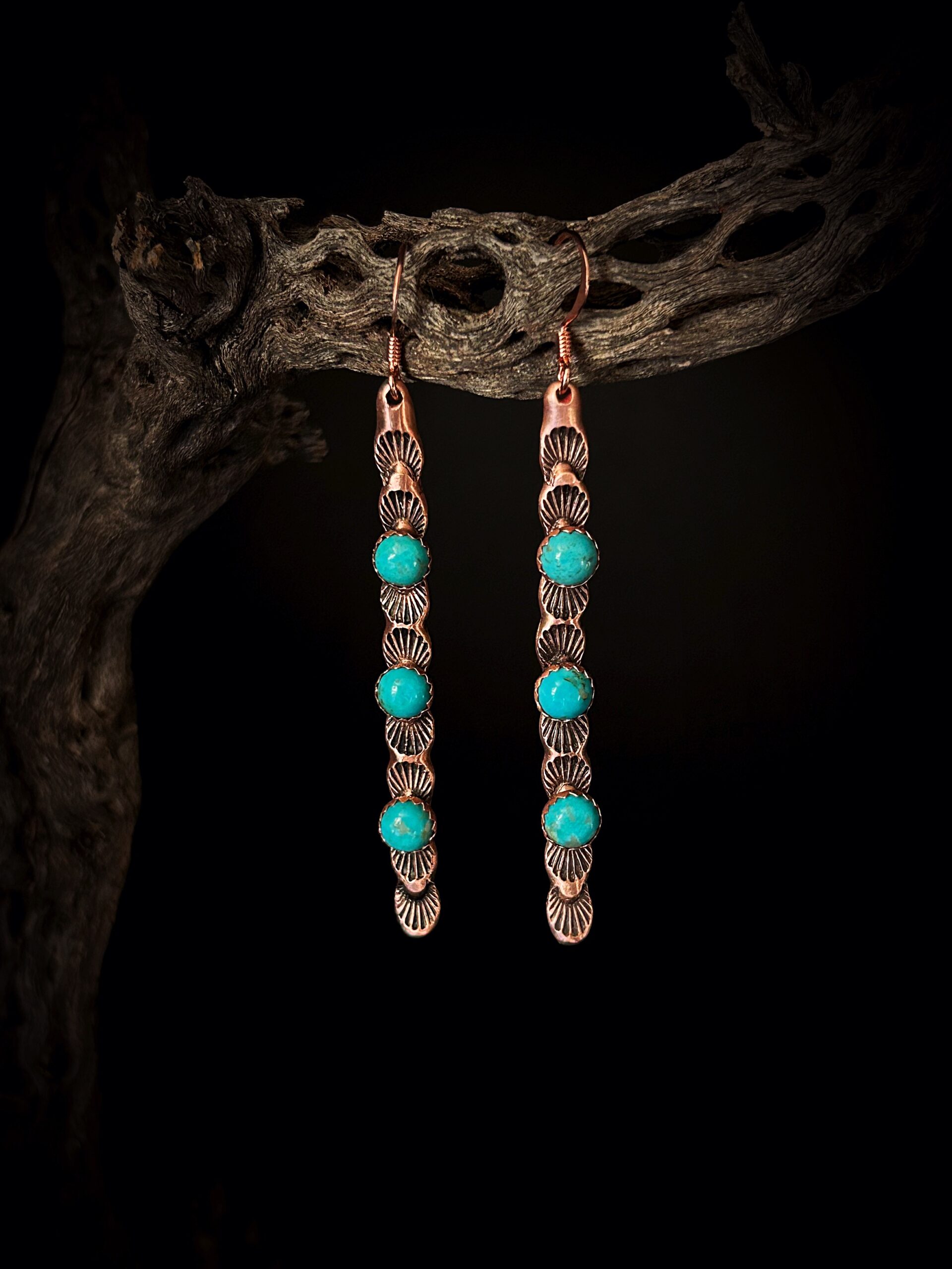 Copper arizona Kingman Turquoise Earrings 14k Rose Gold Bar Dangle fine Jewelry Gift for Women Pure Genuine Cowgirl Western Celestial Sun Blue Teal Stone Gem Crystal rodeo horse country lover boho minimalist simple sensitive ears allergy nickel free