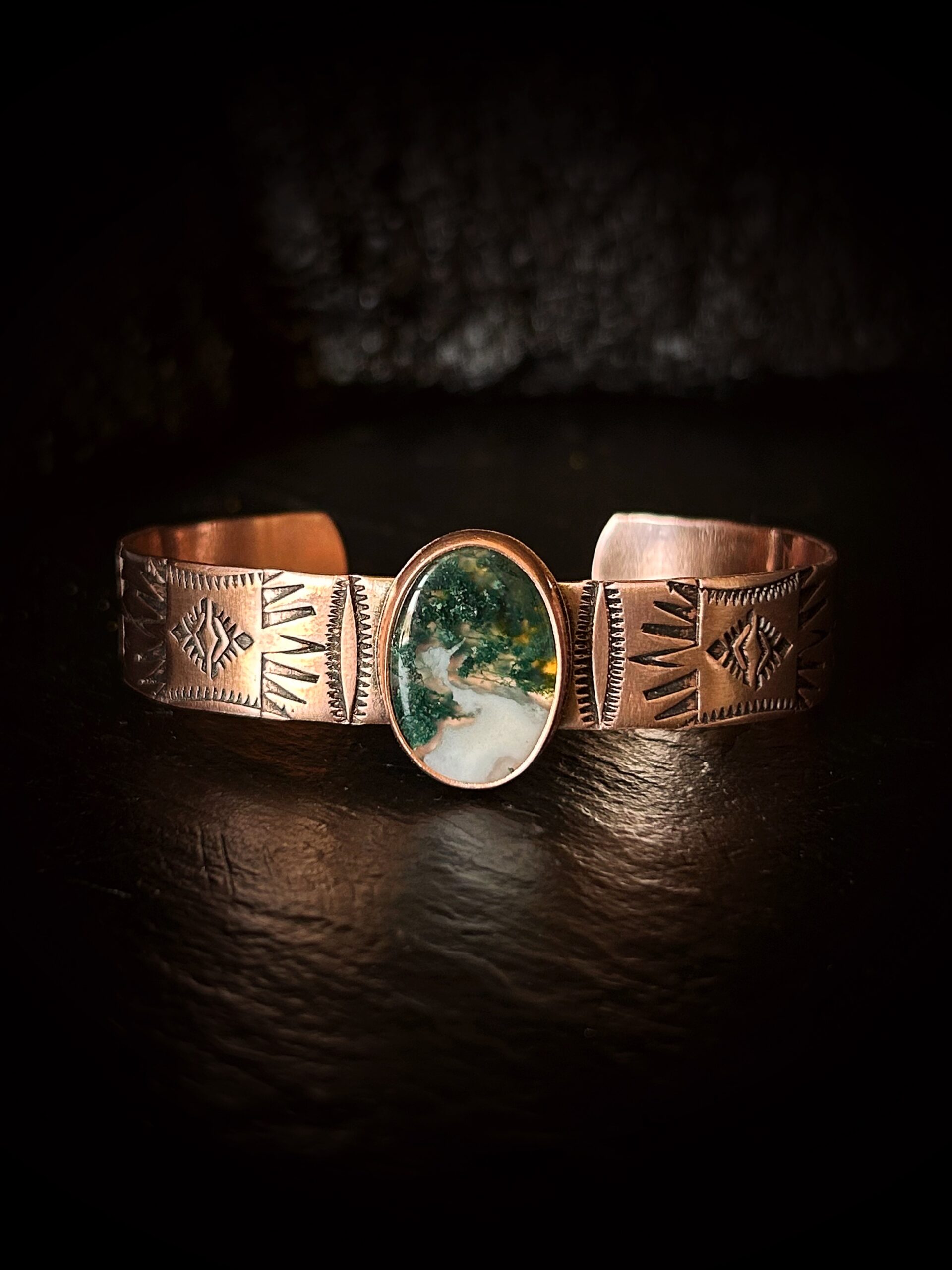 Moss Agate & Copper Cuff