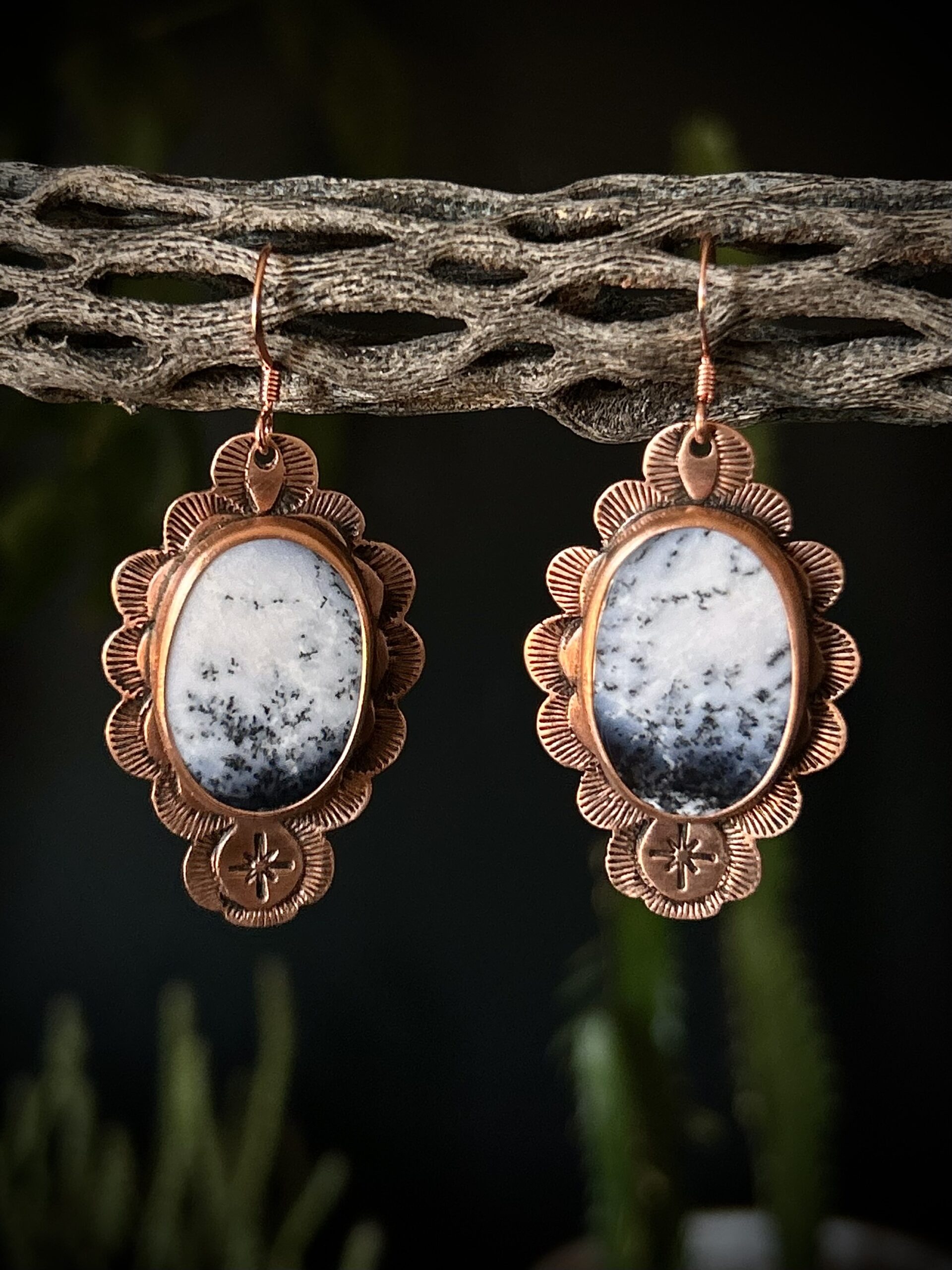 Copper Dendritic Opal Earrings