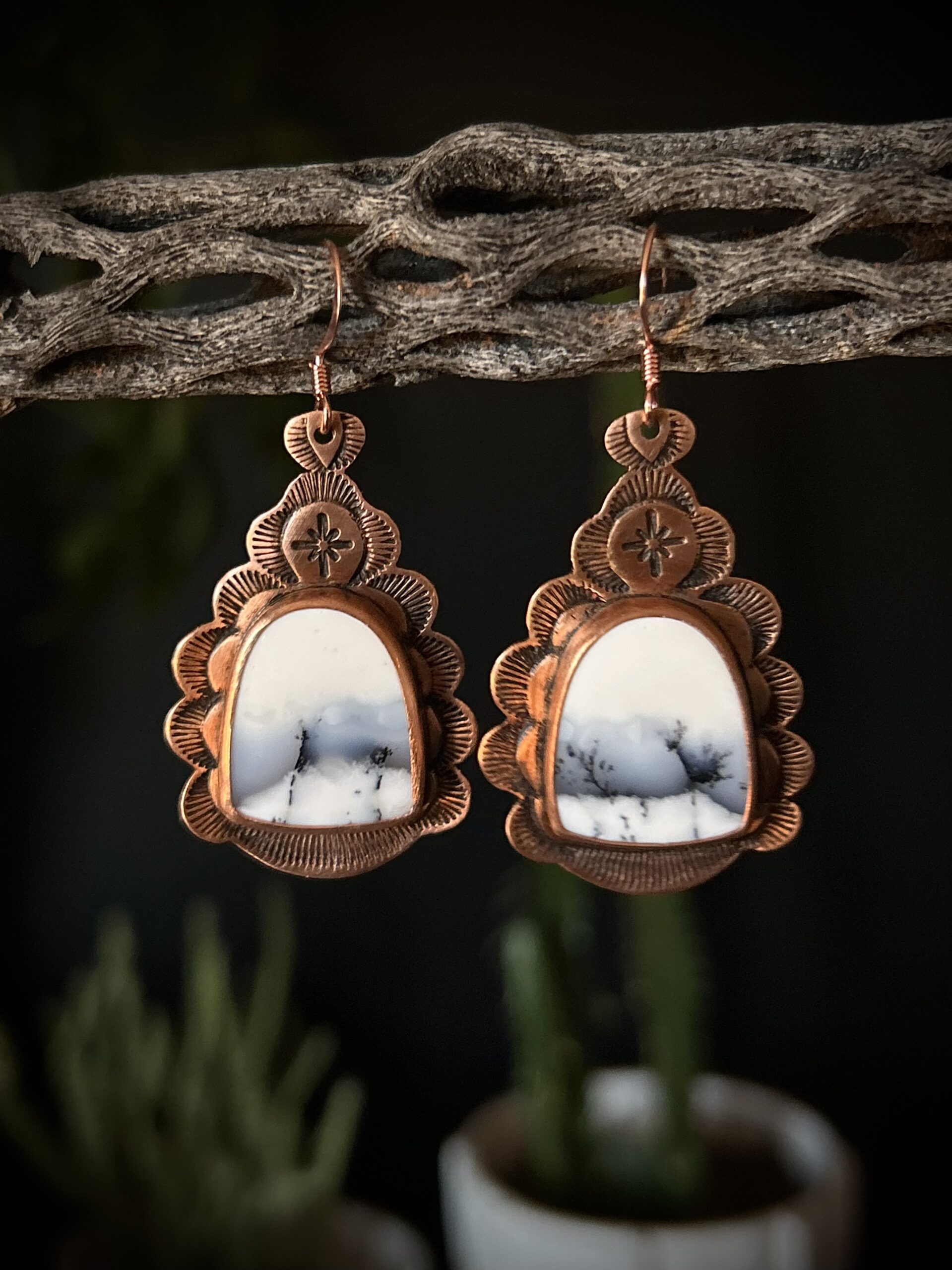 Copper Dendritic Opal Earrings