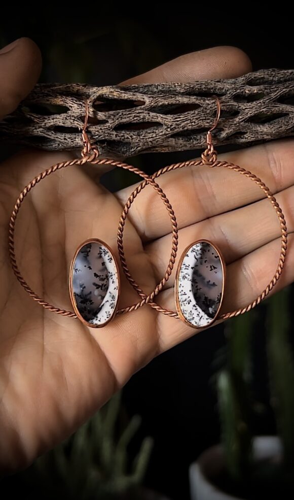 Copper Dendritic Opal Hoops