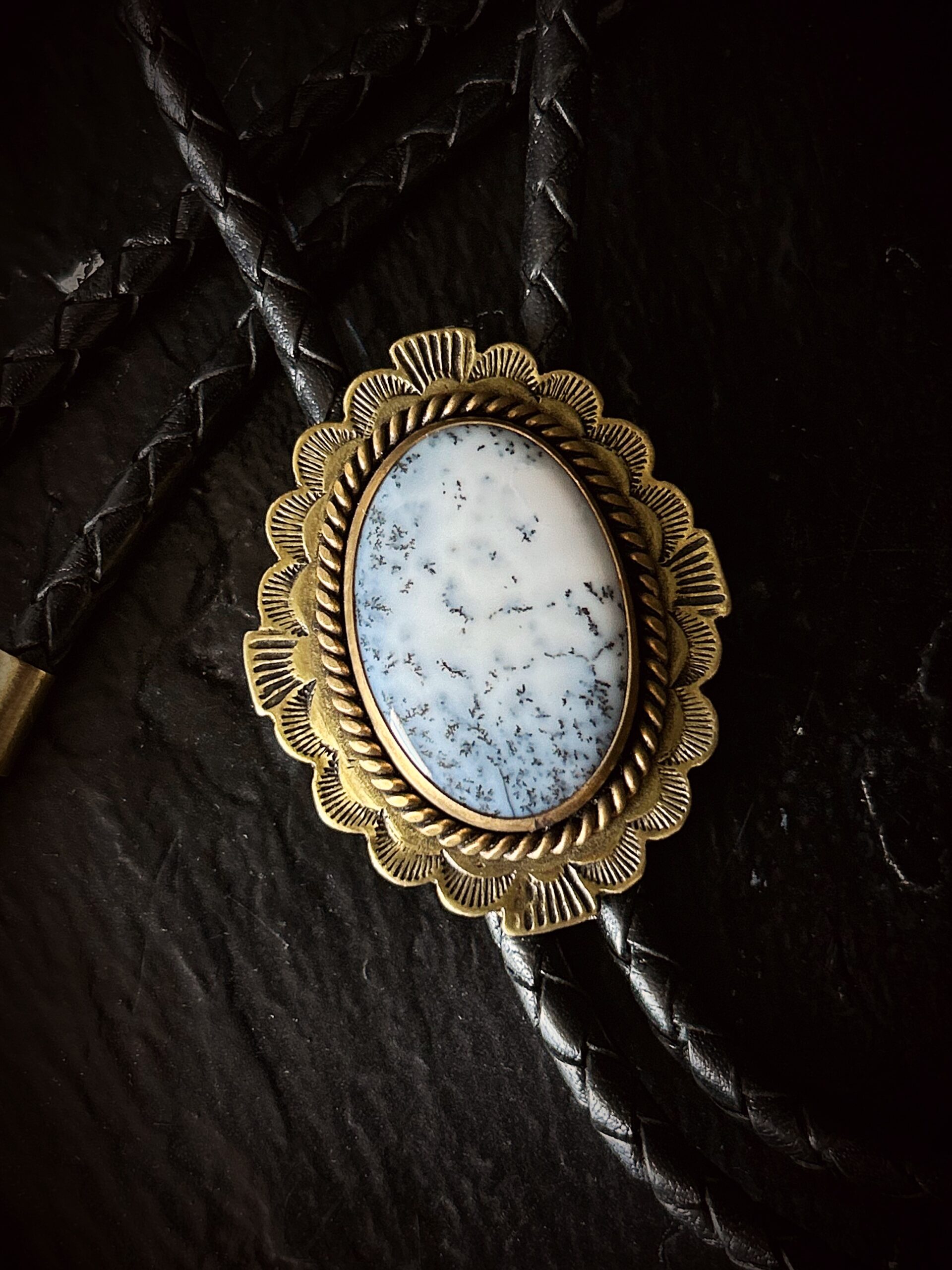 Brass Dendritic Opal Bolo Tie