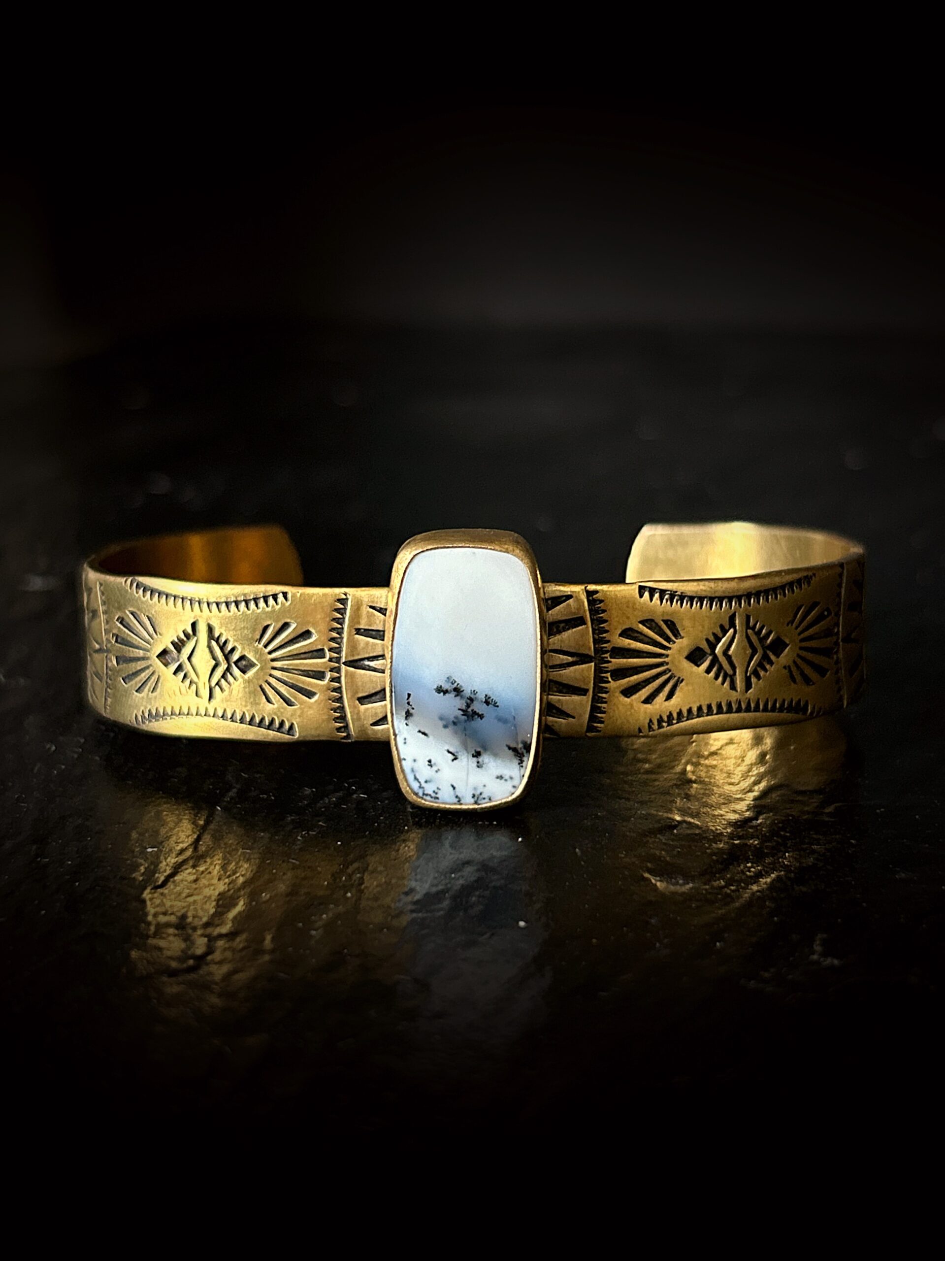 Brass Dendritic Opal Cuff