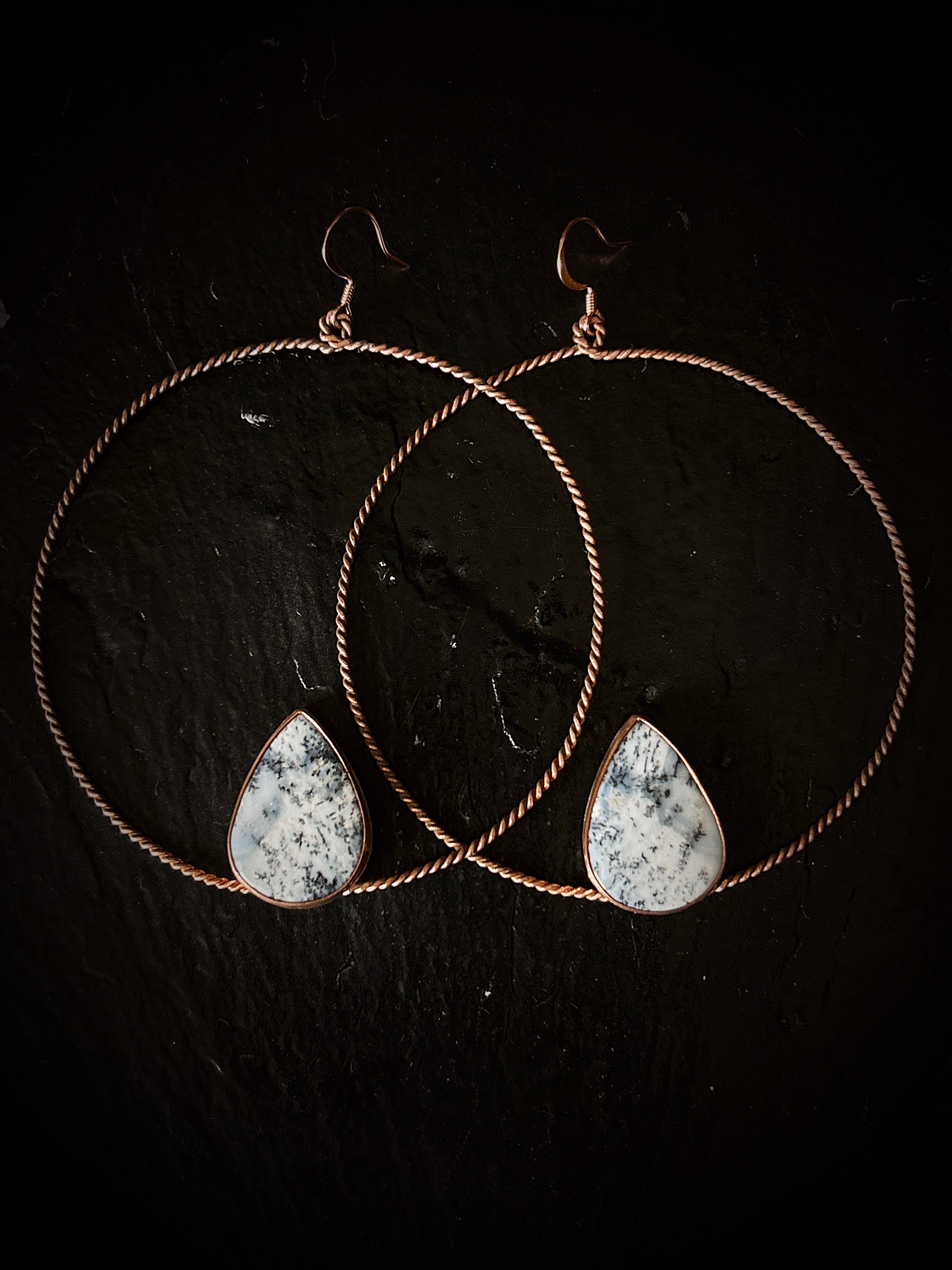 Copper Dendritic Opal Hoops