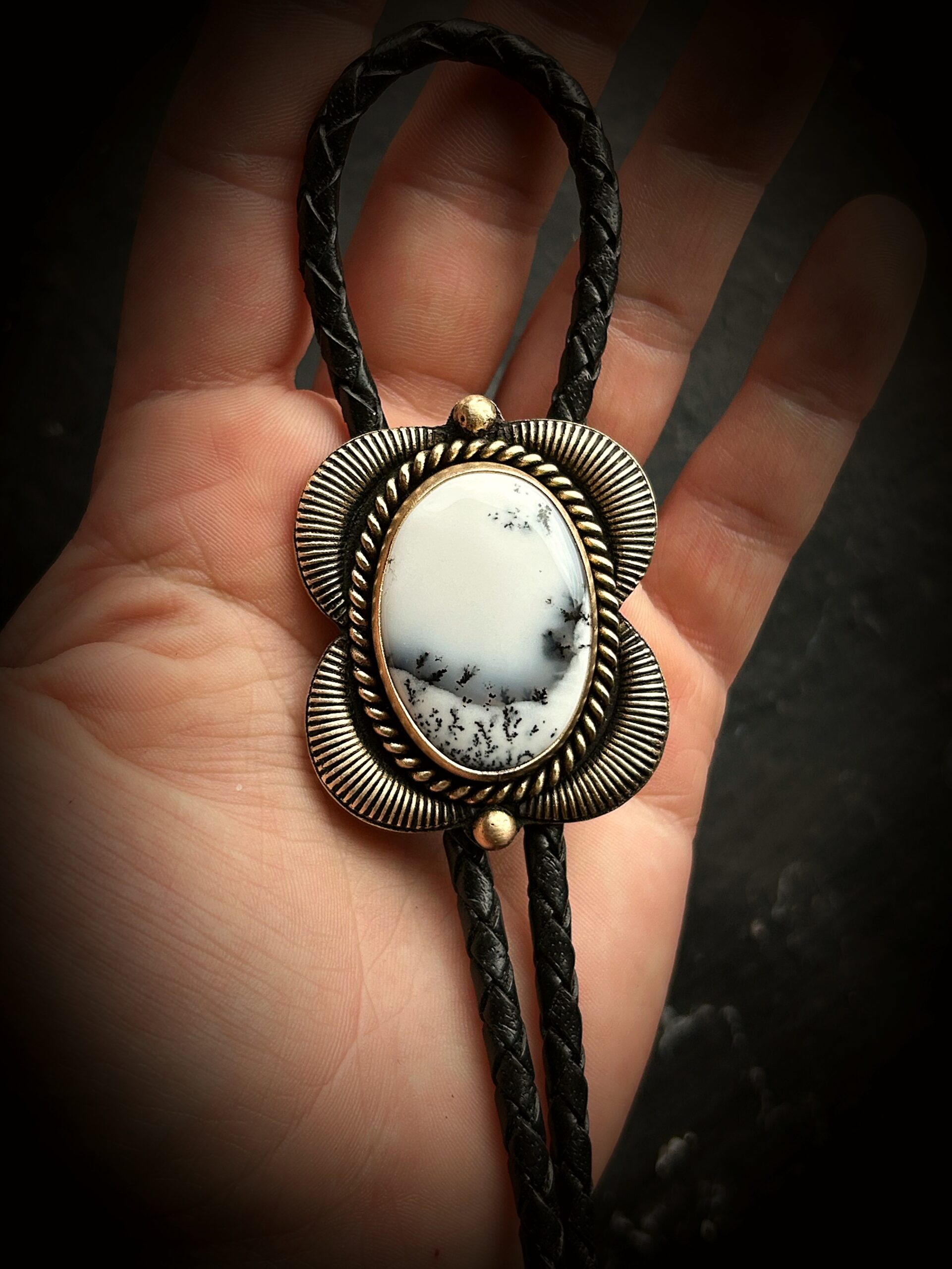 Brass Dendritic Opal Bolo Tie